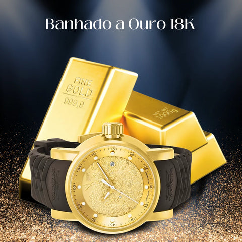 Relógio Masculino Invicta Yakuza Banhado a Prata e Ouro 18K