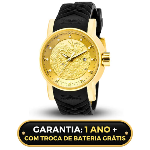 Relógio Masculino Invicta Yakuza Banhado a Prata e Ouro 18K