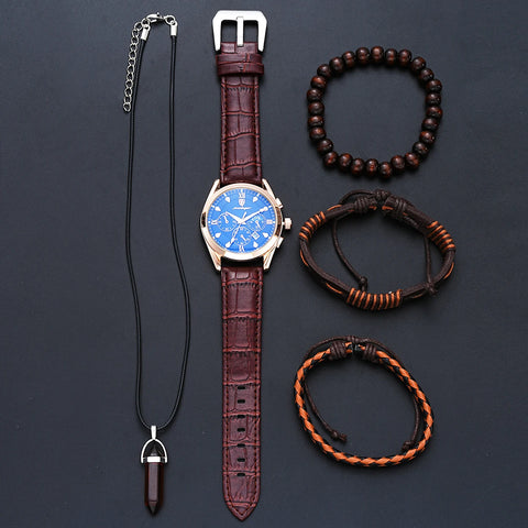 Kit 5 Peças Masculino Relógio Poedgar Original + Pulseiras em Couro.